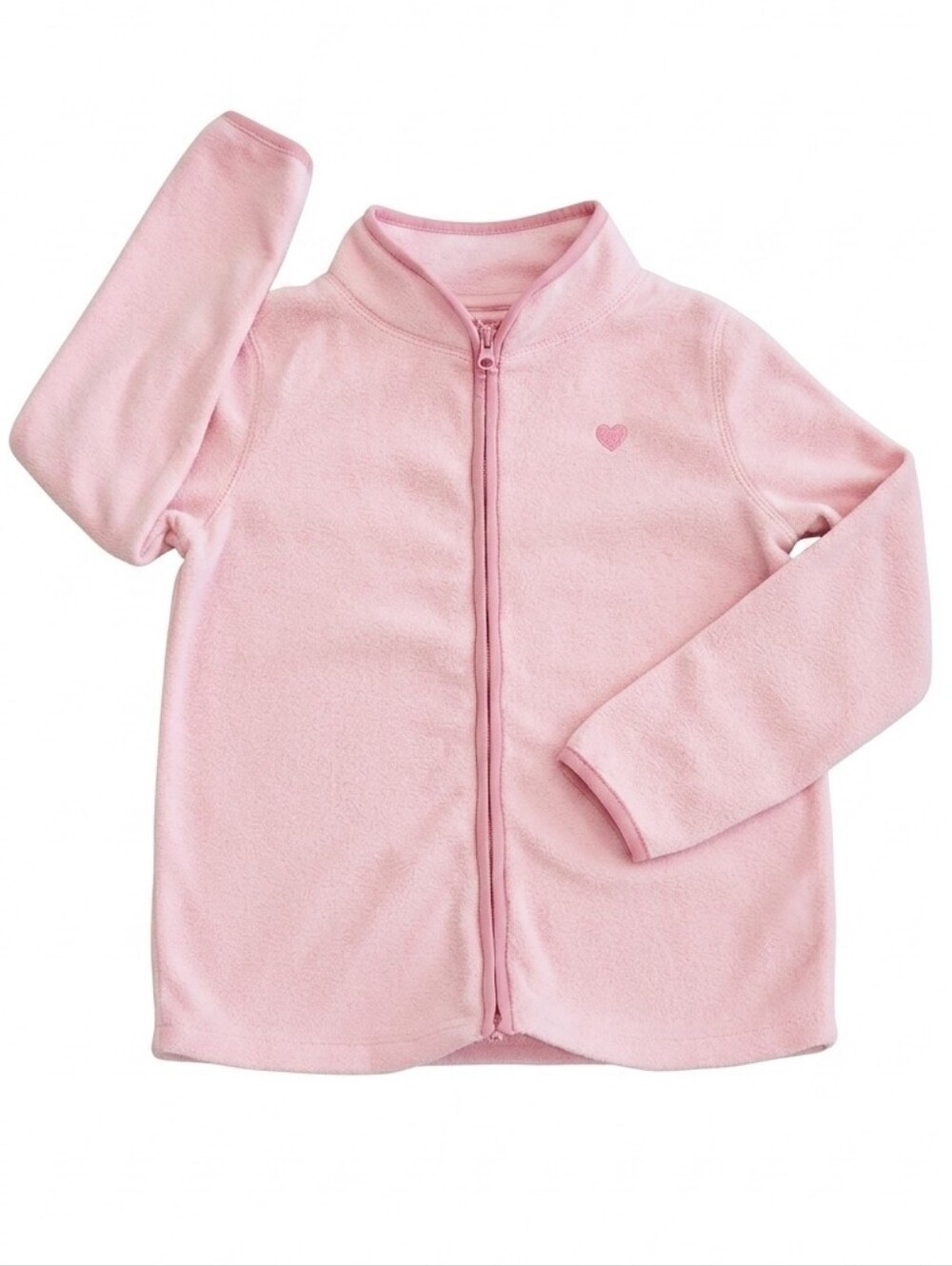 Oshkosh Full Zip Fleece Sweater Baby Pink Heart Collared Girls Jacket